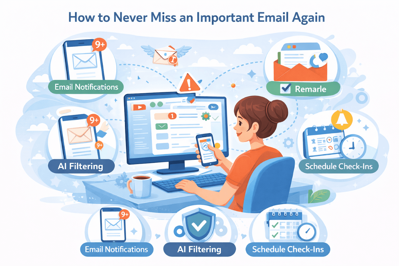 Parent managing family emails on phone with an organised inbox and zero missed messages